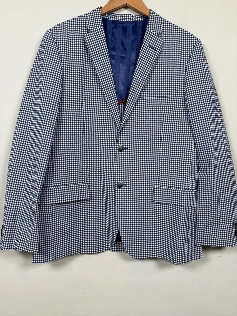 Ben Sherman Blue Gingham Plaid Sport Coat Two Button Blazer Jacket 42R